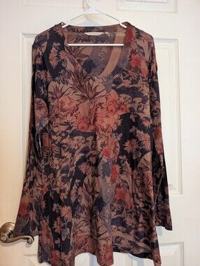 Soft Surroundings Floral V-Neck Tunic in Black & Rust Tones